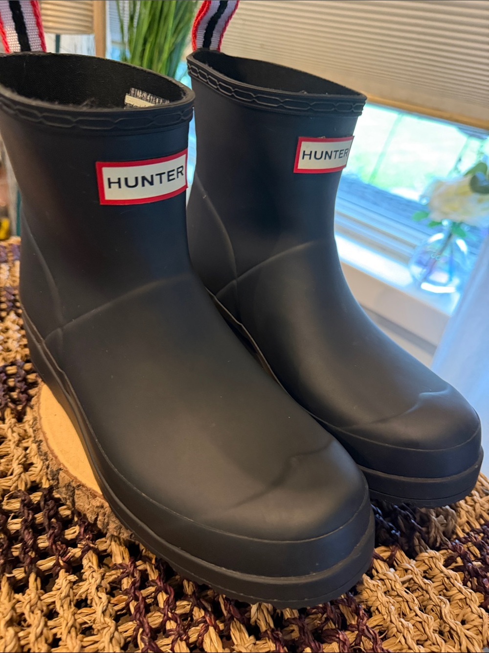 Hunter Kids Matte Black Short Rain Boots with Red Logo